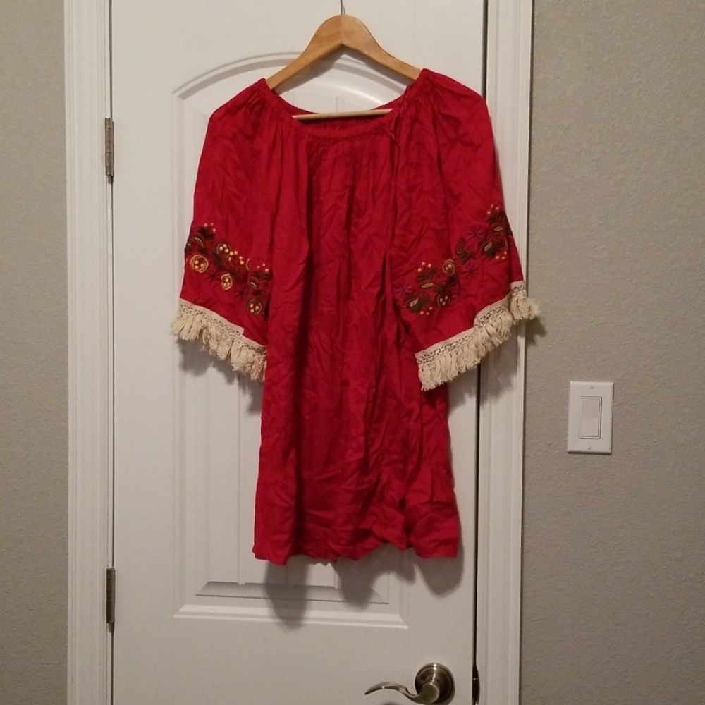Avani Red Flower Embroidered Dress Size Small
